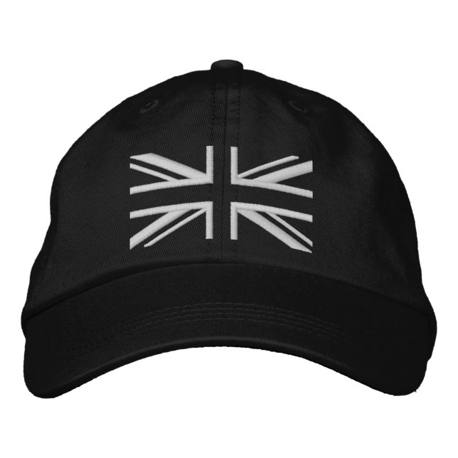 Union Jack ~ Black and White Embroidered Baseball Hat (Front)