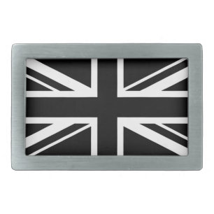 Union Jack ~ Black and White Rectangular Belt Buckle