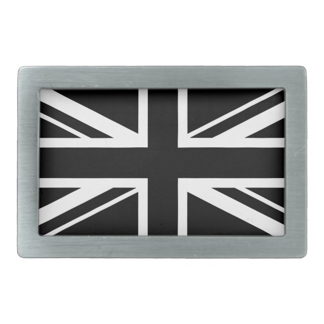 Union Jack ~ Black and White Rectangular Belt Buckle (Front)