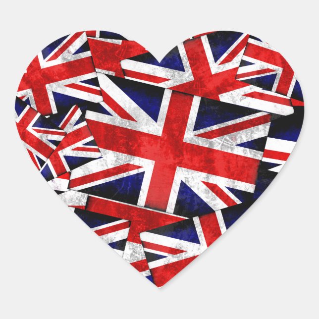 Union Jack British England UK Flag Heart Sticker (Front)