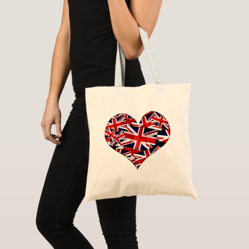Union Jack British England UK Heart Flag Tote Bag