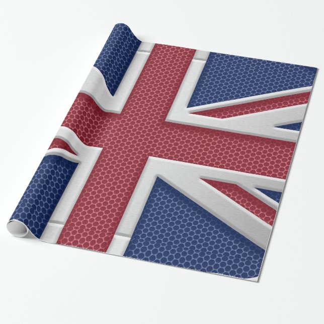 Union Jack British Flag Brushed Metal Look Wrapping Paper (Unrolled)
