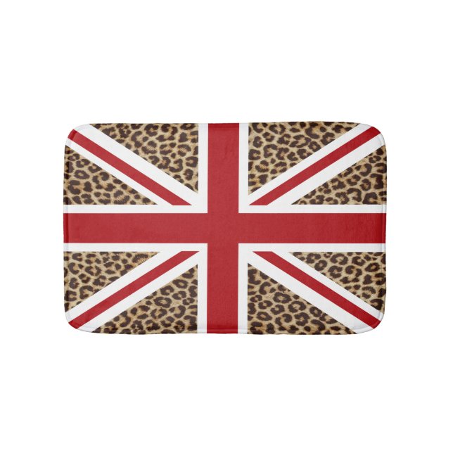 Union Jack British Flag with Cheetah Print Bathroom Mat (Front)