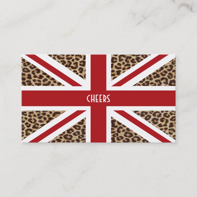 Union Jack British Flag with Cheetah Print Business Card (Front)