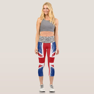 Union Jack British Patriotic Red White Blue Capri Leggings