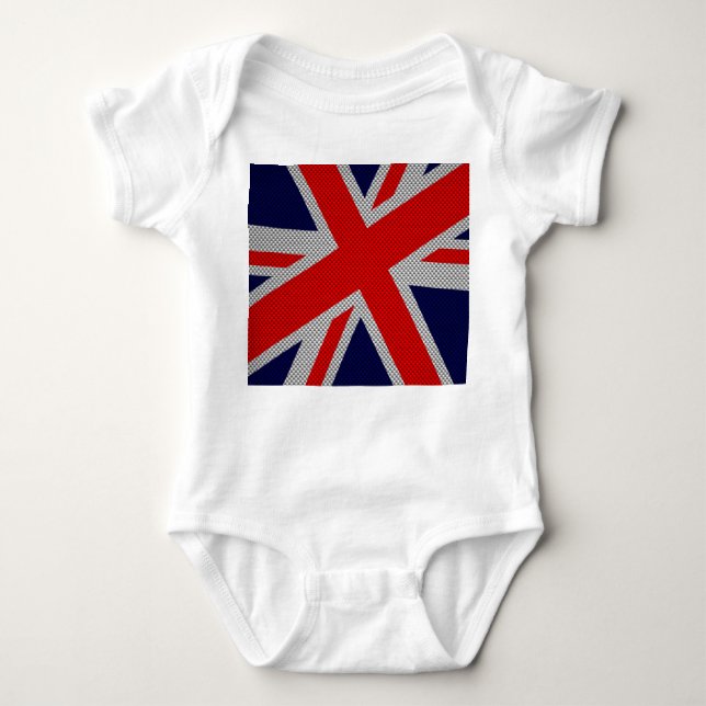 Union Jack Carbon Fiber Style Decor Baby Bodysuit (Front)