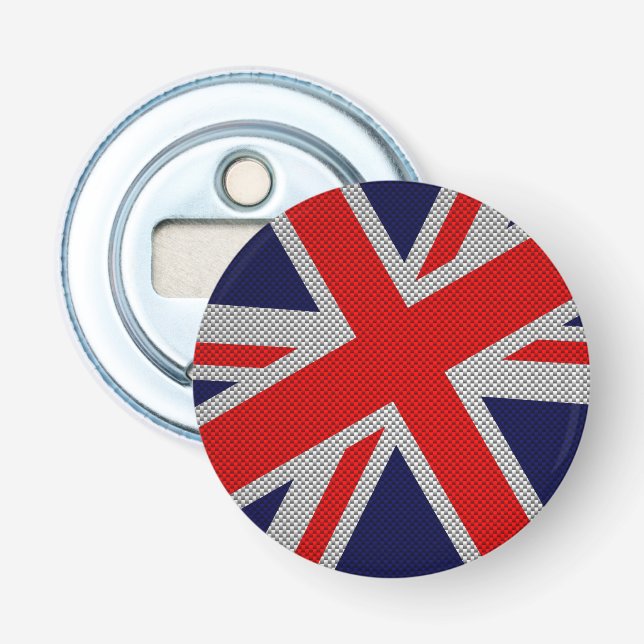 Union Jack Carbon Fiber Style Decor Bottle Opener (Front)