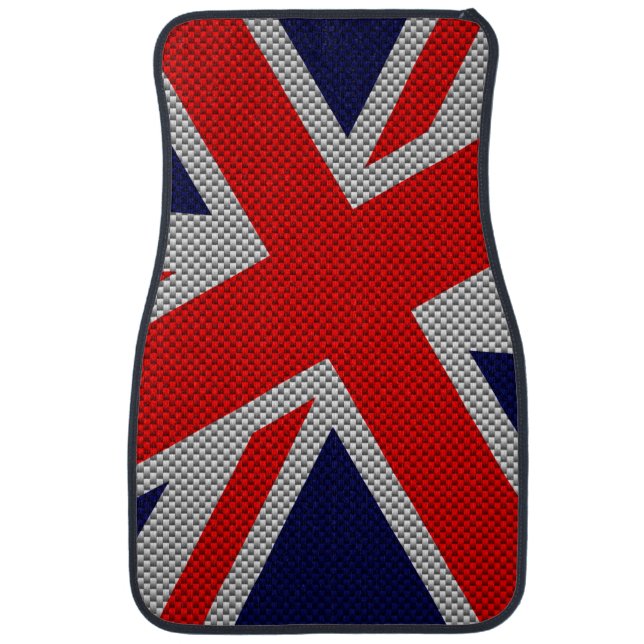 Union Jack Carbon Fiber Style Decor Car Mat (Front)