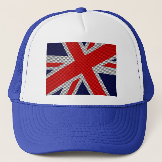 Union Jack Carbon Fiber Style Decor Trucker Hat (Front)