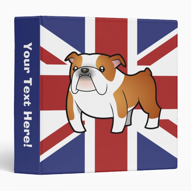 Union Jack Cartoon English Bulldog 3 Ring Binder (Front/Spine)