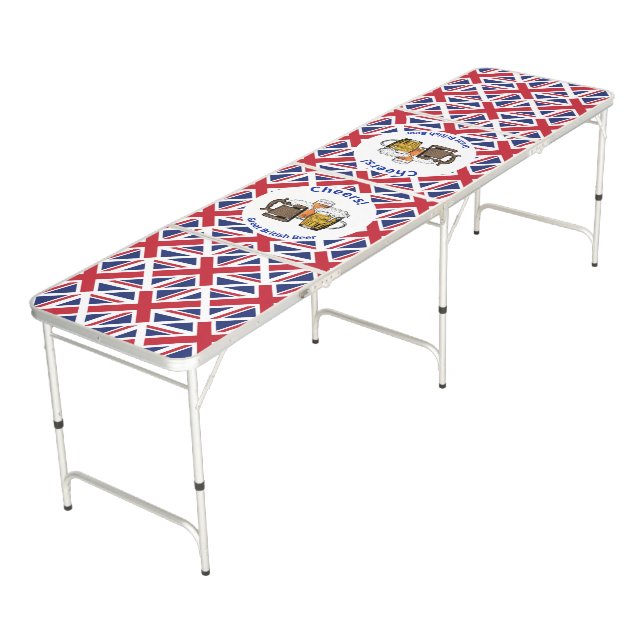 UNION JACK Cheers Great British Beers Cartoon Beer Pong Table (Angled)