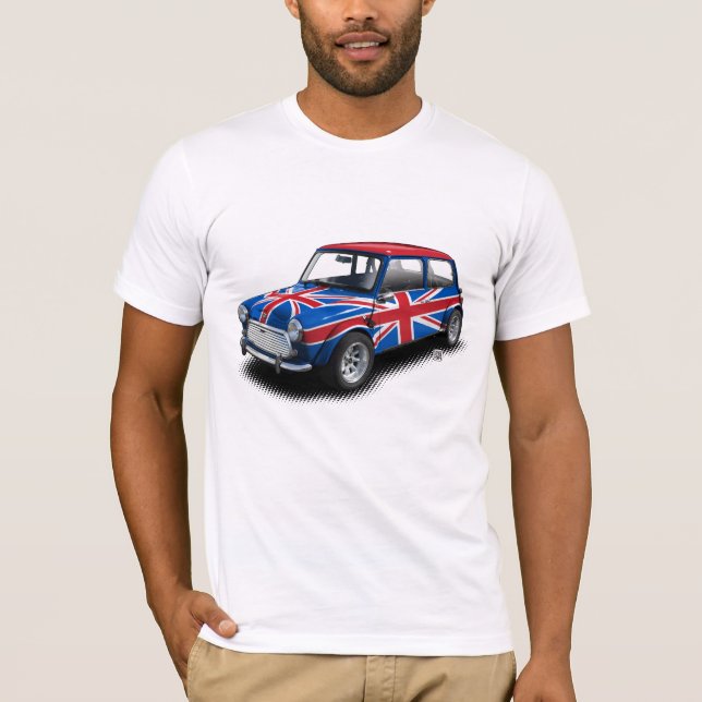 Union Jack Classic Mini Car on White T-Shirt (Front)