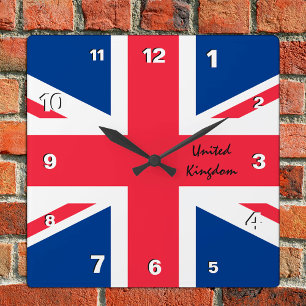 Union Jack Clock, patriotic home UK, British Flag Square Wall Clock