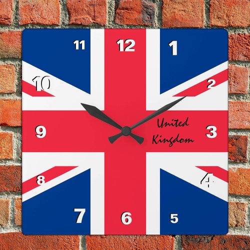 Union Jack Clock patriotic home UK British Flag Square Wall Clock