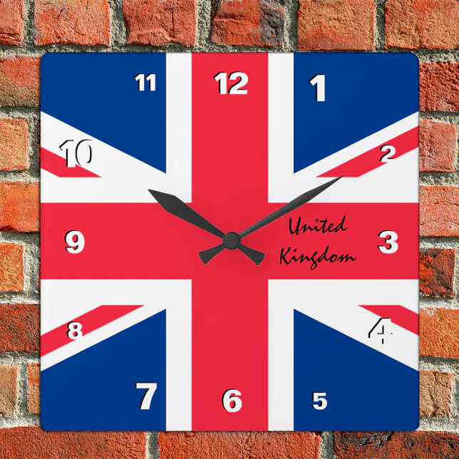 Union Jack Clock, patriotic home UK, British Flag Square Wall Clock ...