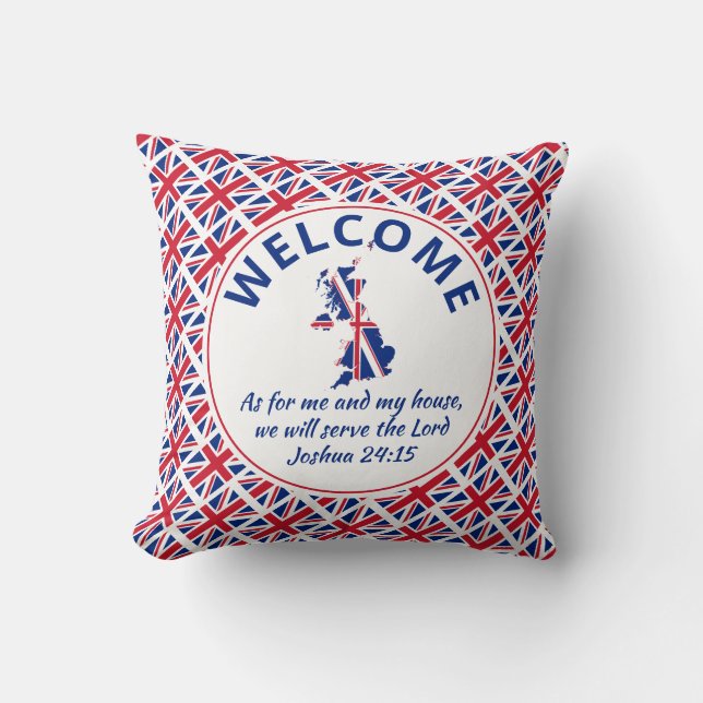 UNION JACK Custom Christian Welcome Throw Pillow (Front)