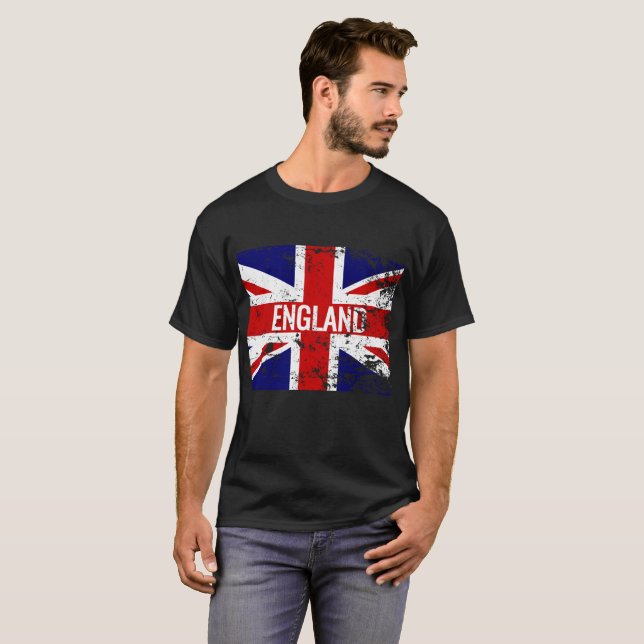 Union Jack Distressed England British Flag T-Shirt (Front Full)