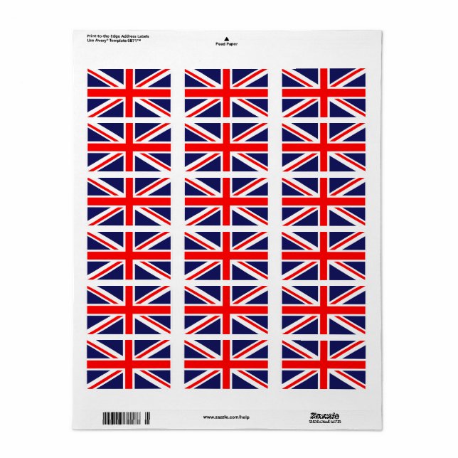 Union Jack England Flag Label (Full Sheet)