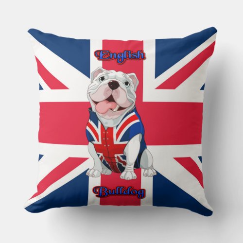 Union Jack English Bulldog Throw Pillow