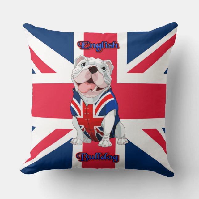 Union Jack English Bulldog Throw Pillow (Front)