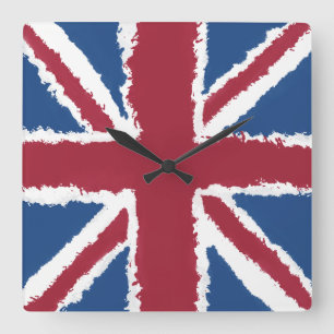 Union Jack Flag Art by Heva Weva Square Wall Clock