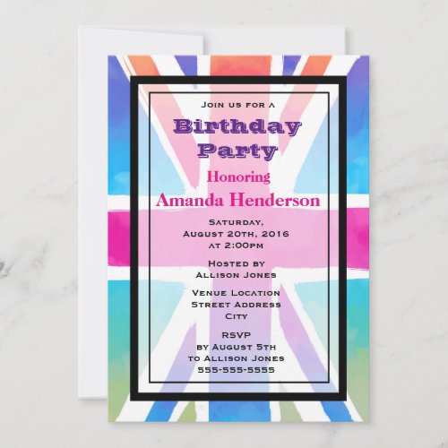 Union Jack Flag Birthday Party Invitation