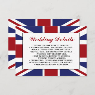 Union Jack Flag British Wedding Detail Enclosure Card