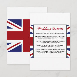 Union Jack Flag British Wedding Detail Enclosure Card
