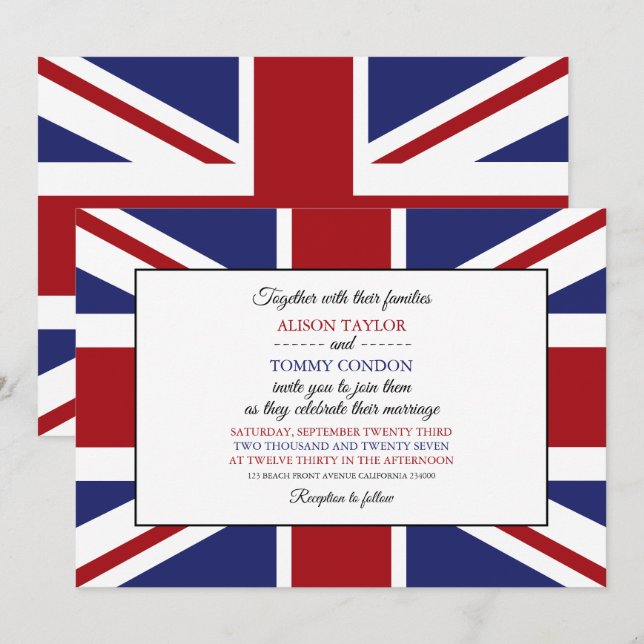 Union Jack Flag British Wedding Invitation (Front/Back)