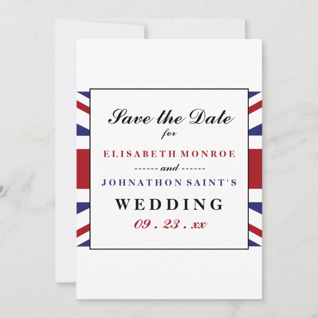 Union Jack Flag British Wedding  Save The Date (Front)