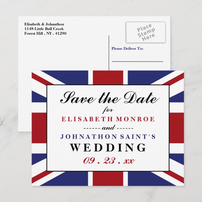 Union Jack Flag British Wedding Save The Date Announcement Postcard (Front/Back)
