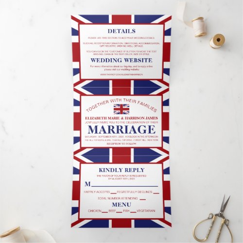 Union Jack Flag British Wedding Suite Tri_Fold Invitation