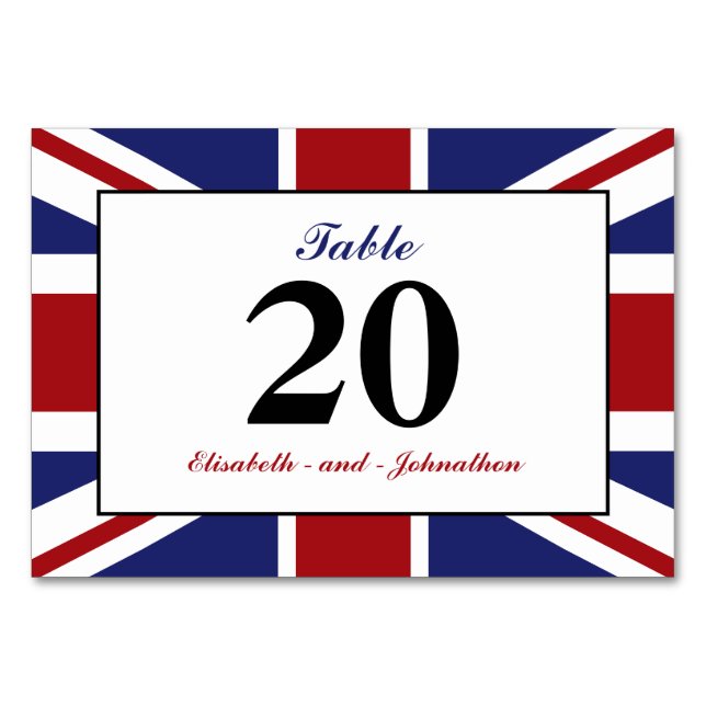 Union Jack Flag British Wedding Table Number (Front)