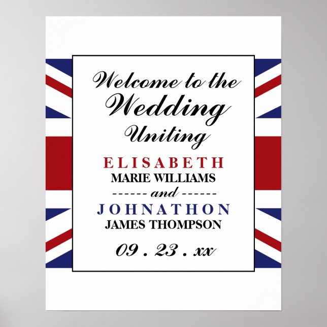 Union Jack Flag British Wedding Welcome Poster (Front)