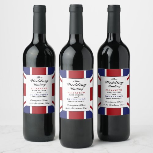 Union Jack Flag British Wedding Wine Label