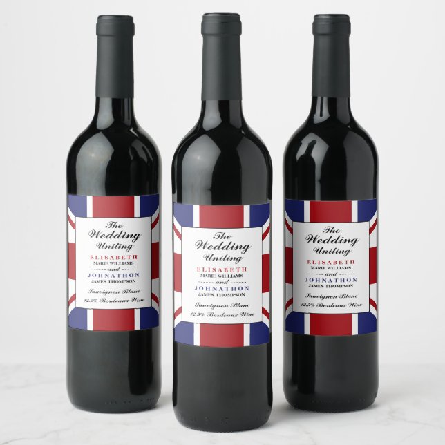 Union Jack Flag British Wedding Wine Label (Bottles)