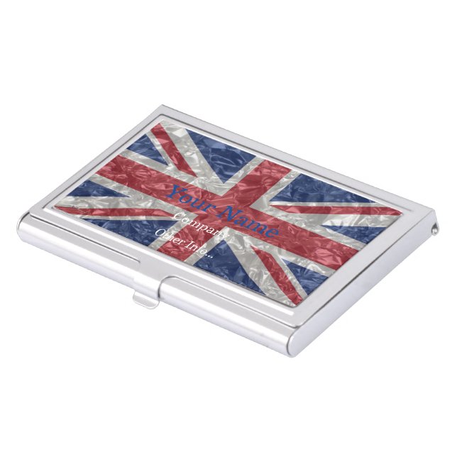 Union Jack Flag - Crinkled Business Card Case (Front)