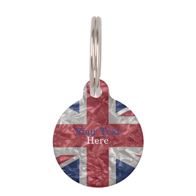 Union Jack Flag - Crinkled Pet Name Tag (Front)