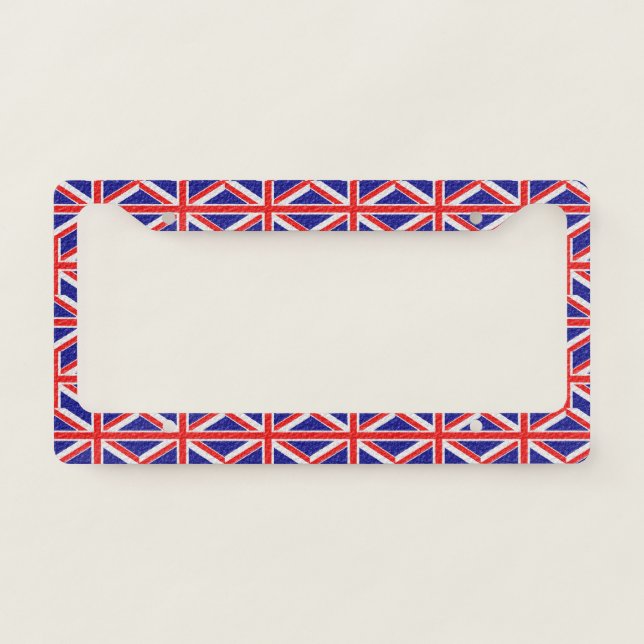 Union Jack Flag Design License Plate Frame (Front)