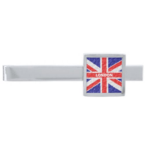Union Jack Flag Design Silver Finish Tie Clip