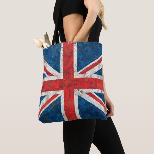 Union Jack Flag Distressed Tote Bag (Close Up)