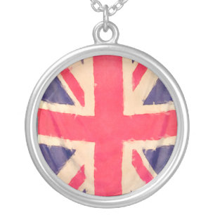 UNION JACK FLAG grunge Silver Plated Necklace
