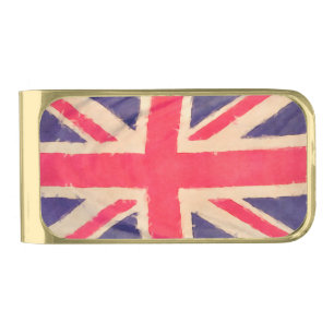 UNION JACK FLAG grunge + your idea Gold Finish Money Clip