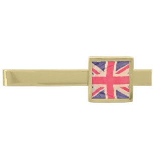 UNION JACK FLAG grunge + your idea Gold Finish Tie Bar