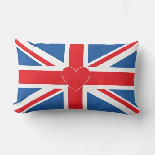 Union Jack Flag  Heart Lumbar Pillow