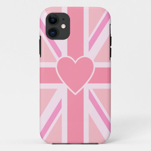 Union Jack Flag  Heart Pinks iPhone 11 Case