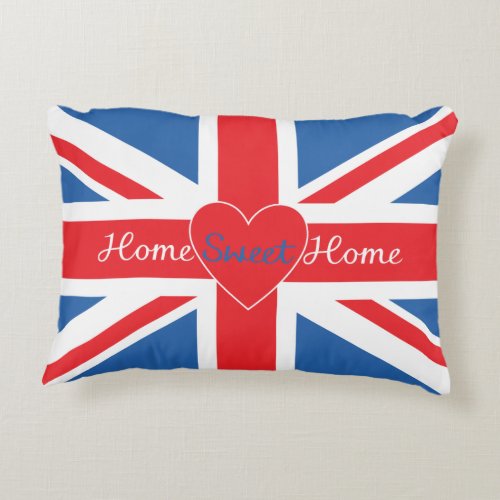 Union Jack Flag Home Sweet Home  Heart Accent Pillow