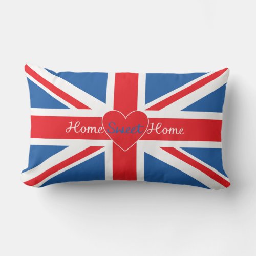 Union Jack Flag Home Sweet Home  Heart Lumbar Pillow