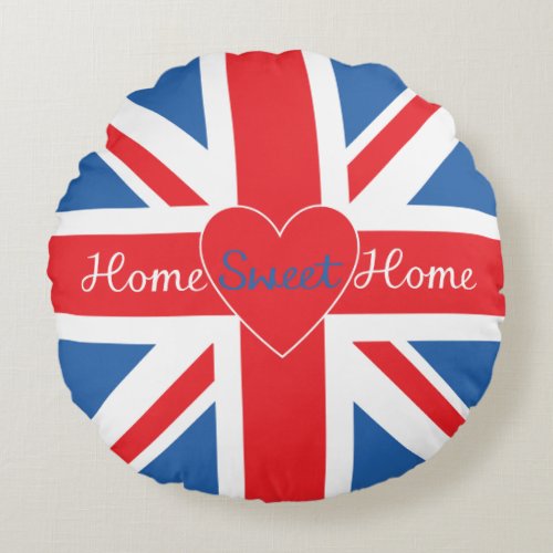 Union Jack Flag Home Sweet Home  Heart Round Pillow