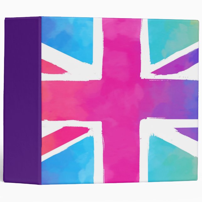 Union Jack Flag in Bright Watercolors Binder (Front/Spine)